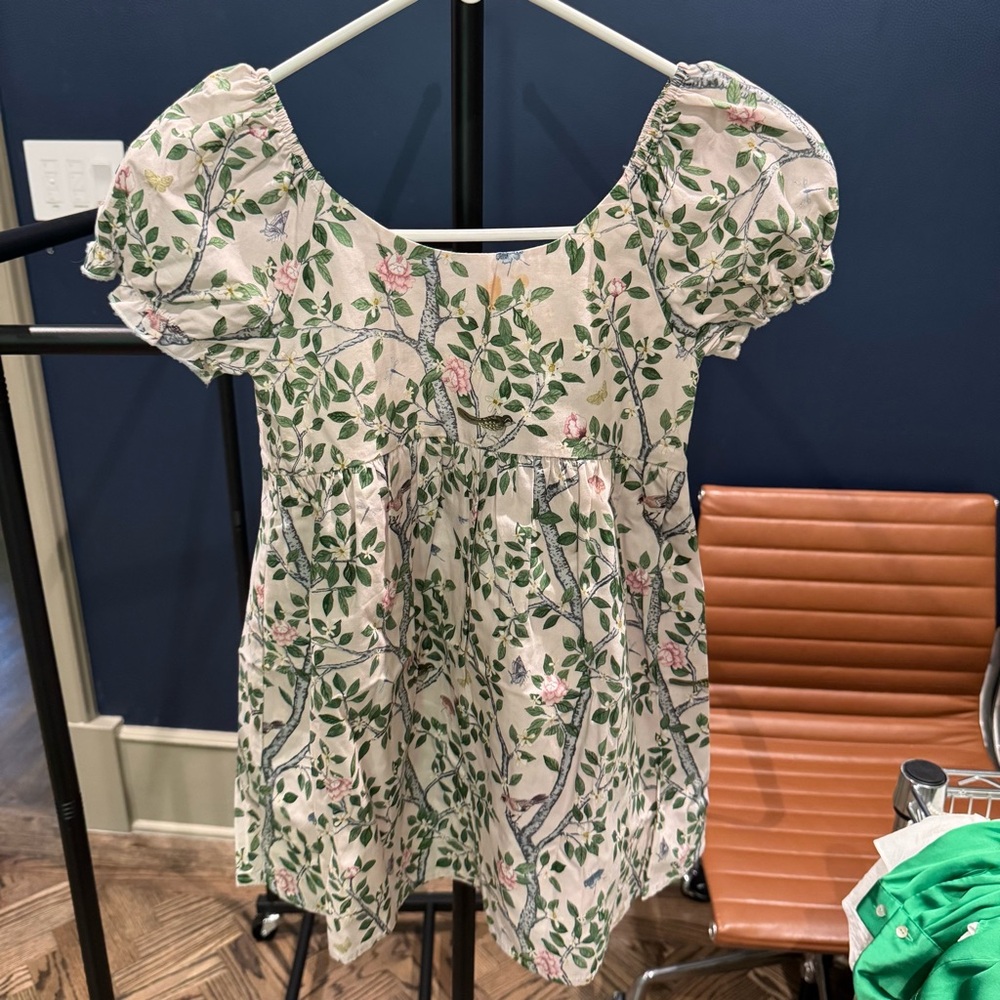 Girls' Ivory Floral Puff-Sleeve Dress